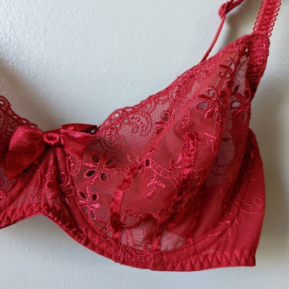 Fredericks of Hollywood Lace Underwire Bra Red Unlined women's sz 34C - Picture 5 of 6